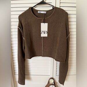 Zara Contrasting Piping Crop Knit Sweater